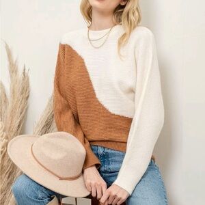 Blu Pepper Two-Tone Sweater - Camel and Ivory